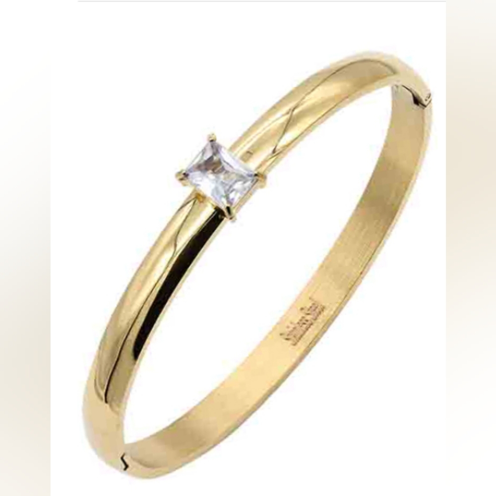 Gold Bangle Bracelet with CZ Stone